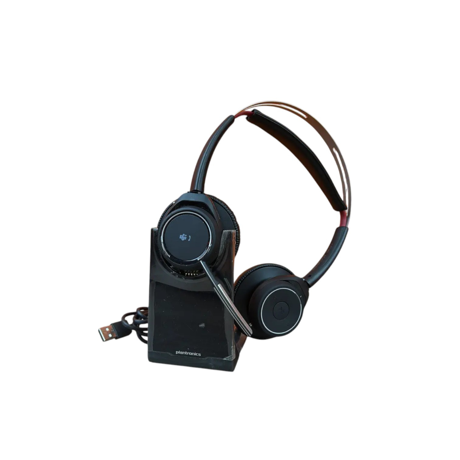 Бездротова Bluetooth гарнітура Plantronics Voyager Focus UC B825 екошкіра (microUSB) б/в   зарядна докстанція для навушників з кабелем USB 00-00015302