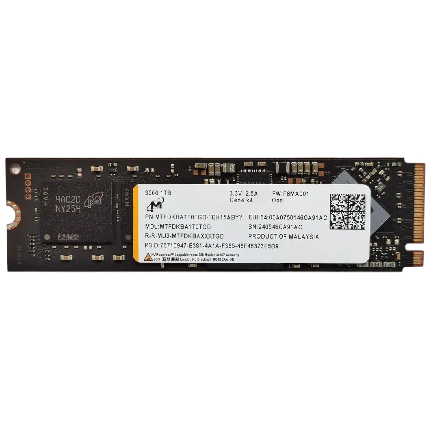 SSD M.2 1Tb Micron 3500 2280 NVMe PCIe 4.0 x4 (MTFDKBA1T0TGD) OEM NEW 00-00017062