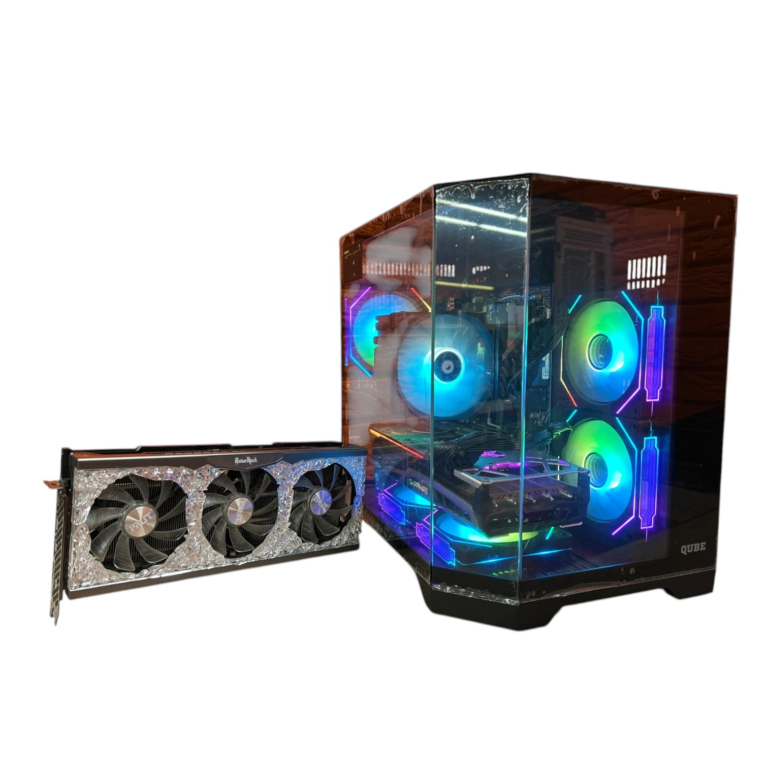 Комп'ютер Qube Crystal Black Color Miditower, Intel Core i7-9Gen, БЖ850W, GF RTX 3080 10Gb GDDR6, SSD 512GB M.2 NVME 00-00018770