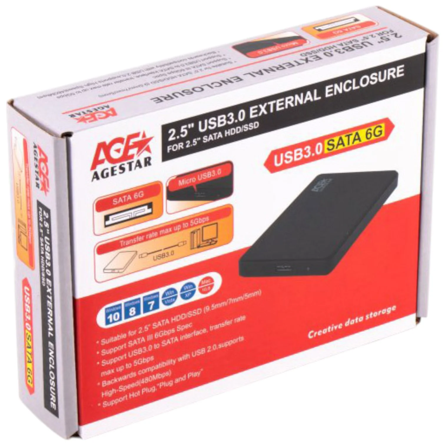 Зовнішня кишеня Agestar 3UB2P2 Black 2.5" SATA, USB 3.0 (  кабель USB-A to USB micro-B 3.0) NEW